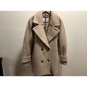 BCBG Generation Boucle Double Breasted Peacoat Neutral Beige Womens size XL